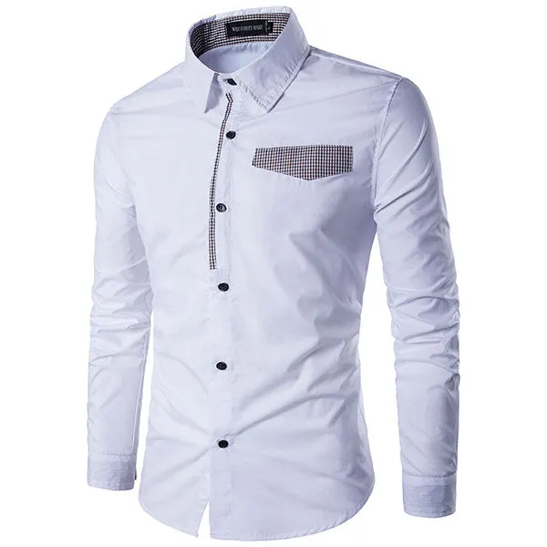 Designer Shirts for Men Fashion Patchwork Slim Band Collar