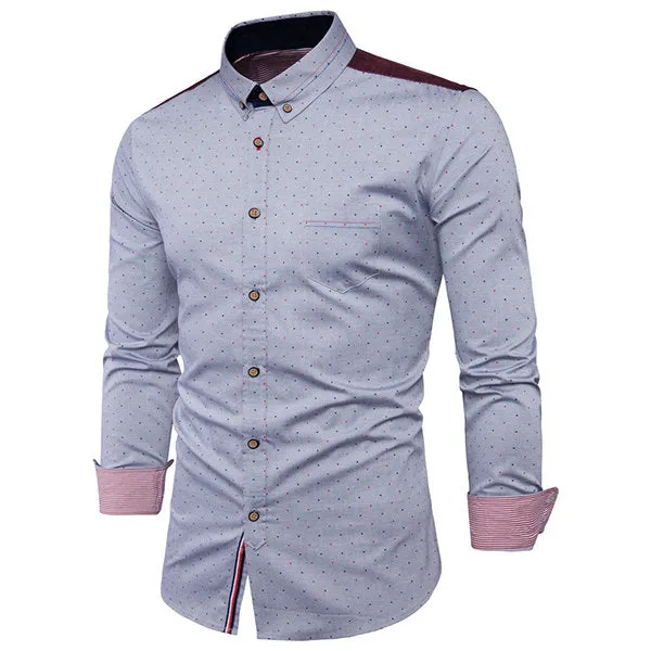 Designer Shirts for Men Stylish Stitching Patchwork Slim Printing Button Up