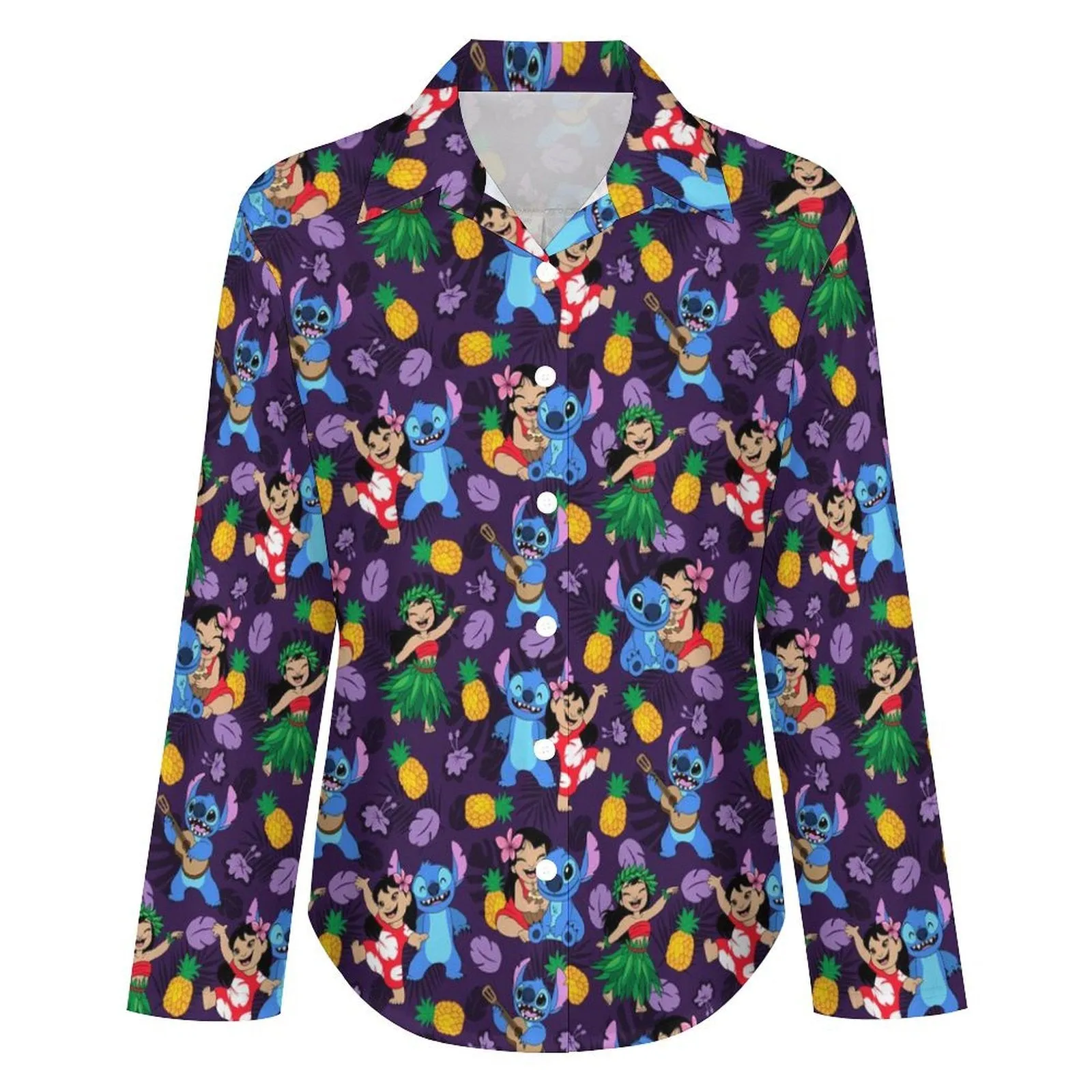 Disney Lilo And Stitch Island Friends Long Sleeve Button Up Blouse