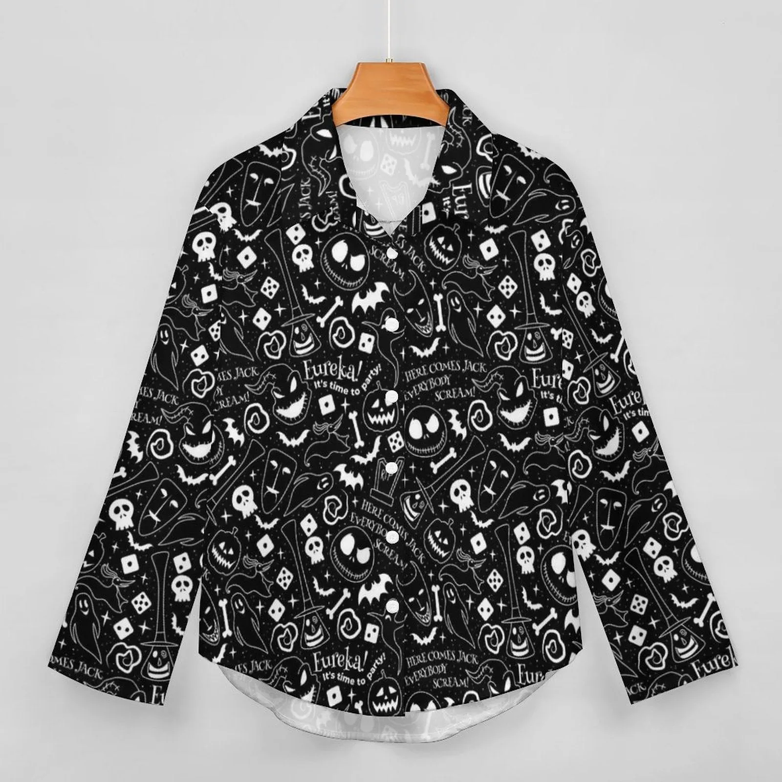 Disney Nightmare Before Christmas Everybody Scream Long Sleeve Button Up Blouse