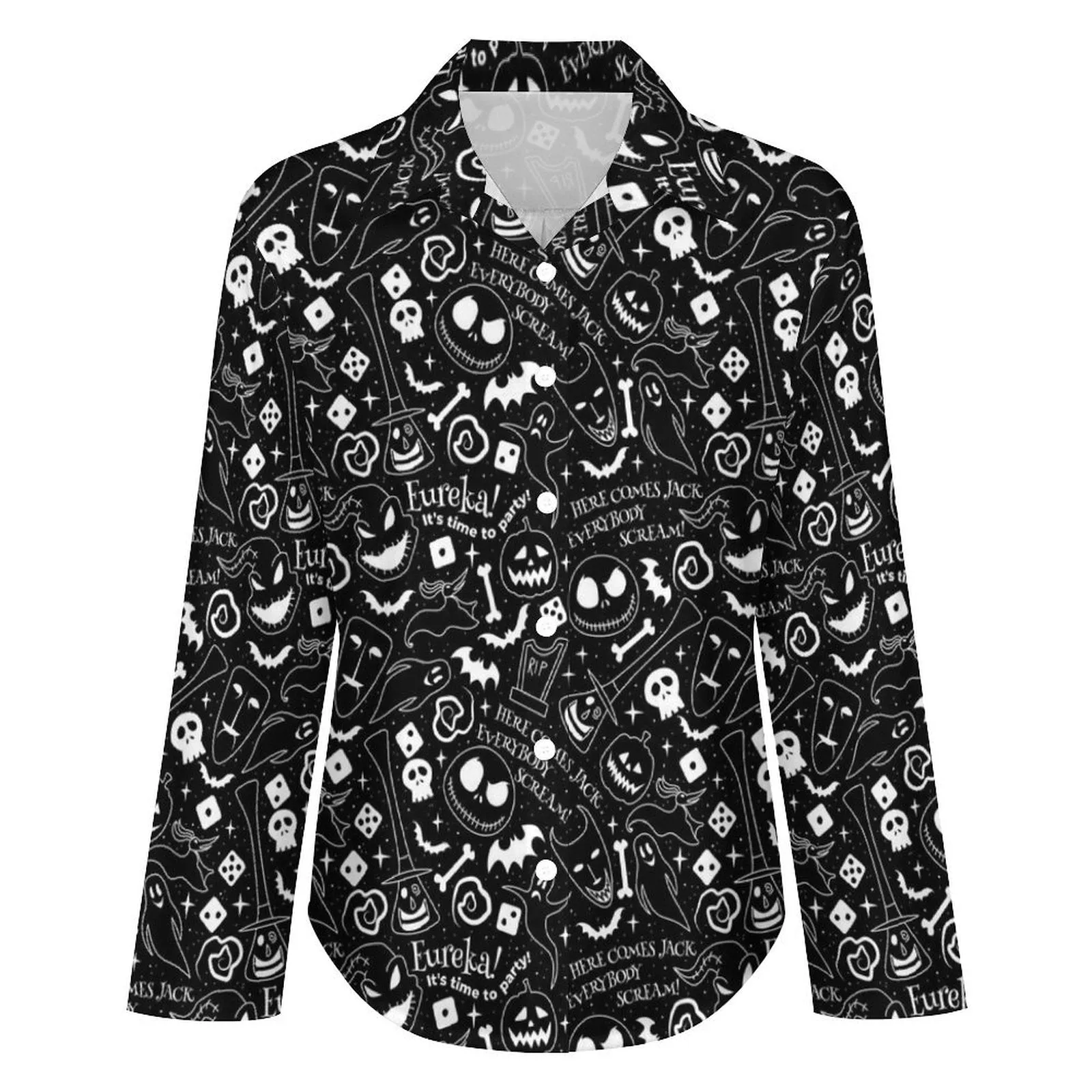 Disney Nightmare Before Christmas Everybody Scream Long Sleeve Button Up Blouse