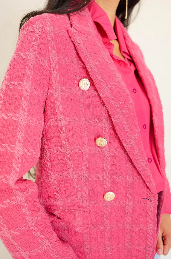 Double Take Hot Pink Plaid Blazer- FINAL SALE