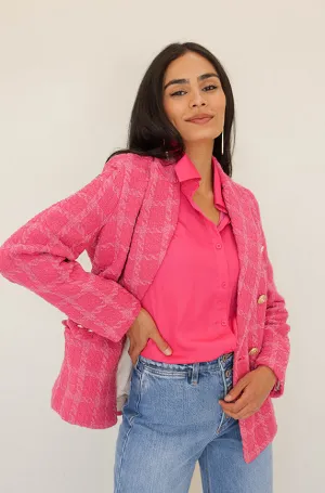 Double Take Hot Pink Plaid Blazer- FINAL SALE