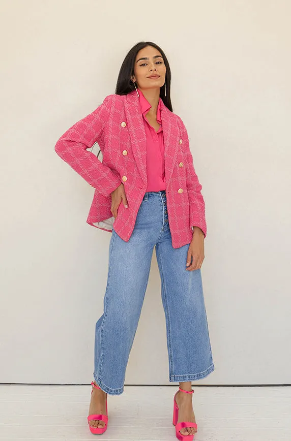 Double Take Hot Pink Plaid Blazer- FINAL SALE