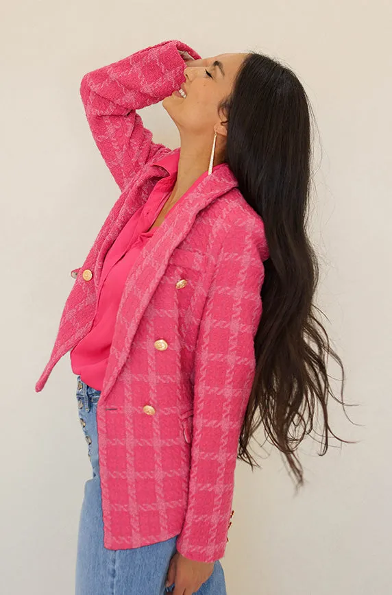 Double Take Hot Pink Plaid Blazer- FINAL SALE