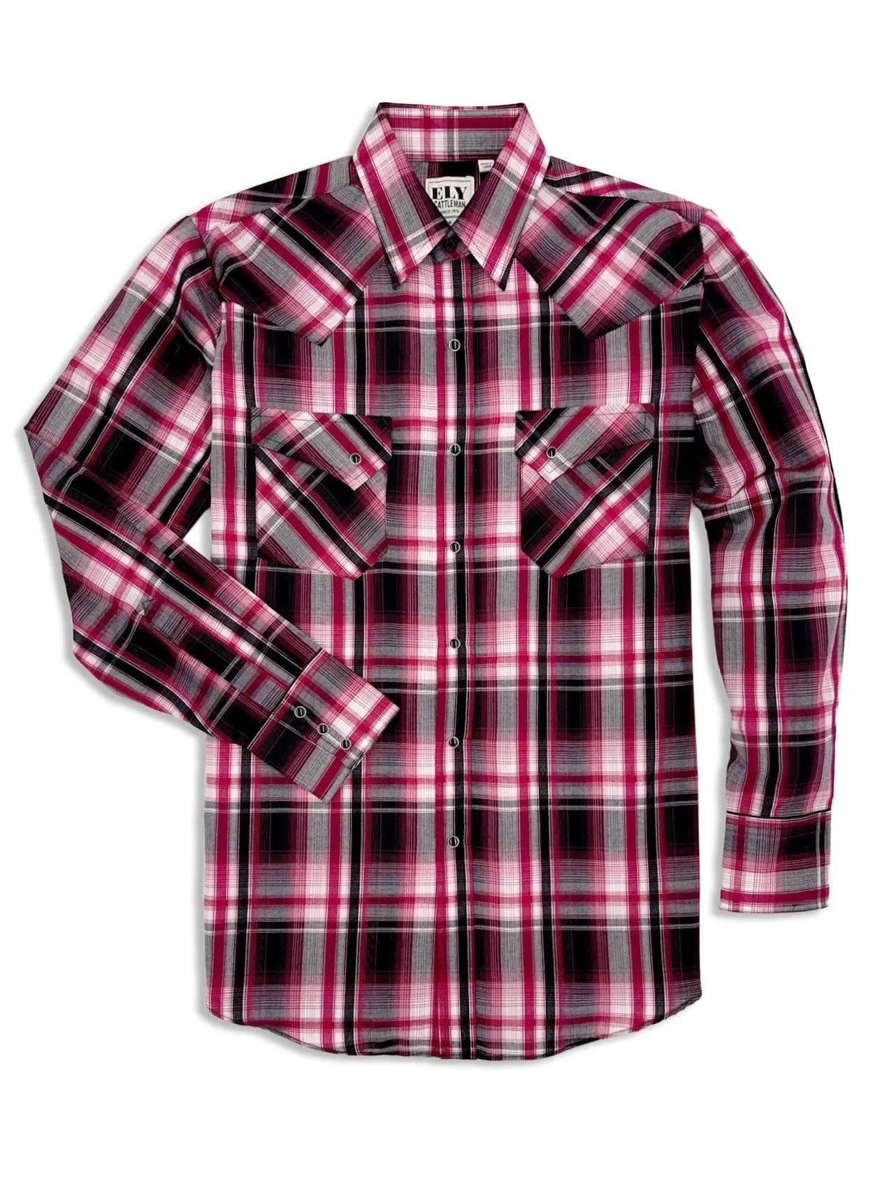 Ely Cattleman Men's Long Sleeve Textured Red Plaid Shirt