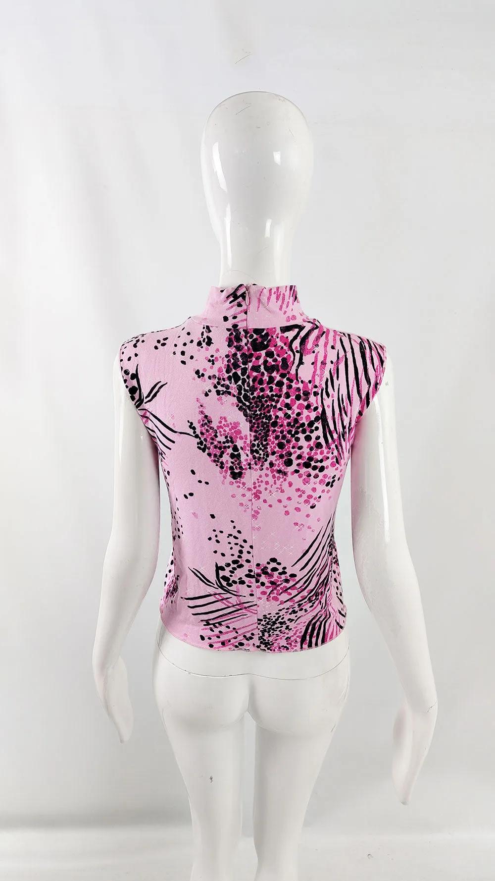 Emanuel Ungaro Vintage Womens Pink Animal Print Sleeveless Top