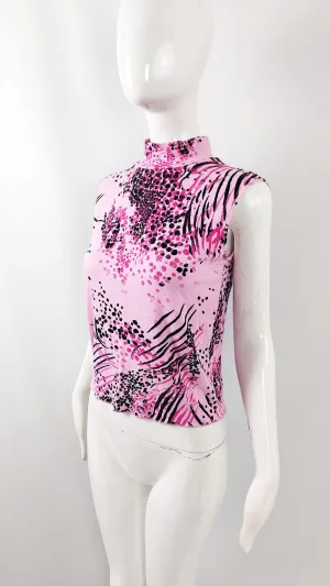 Emanuel Ungaro Vintage Womens Pink Animal Print Sleeveless Top