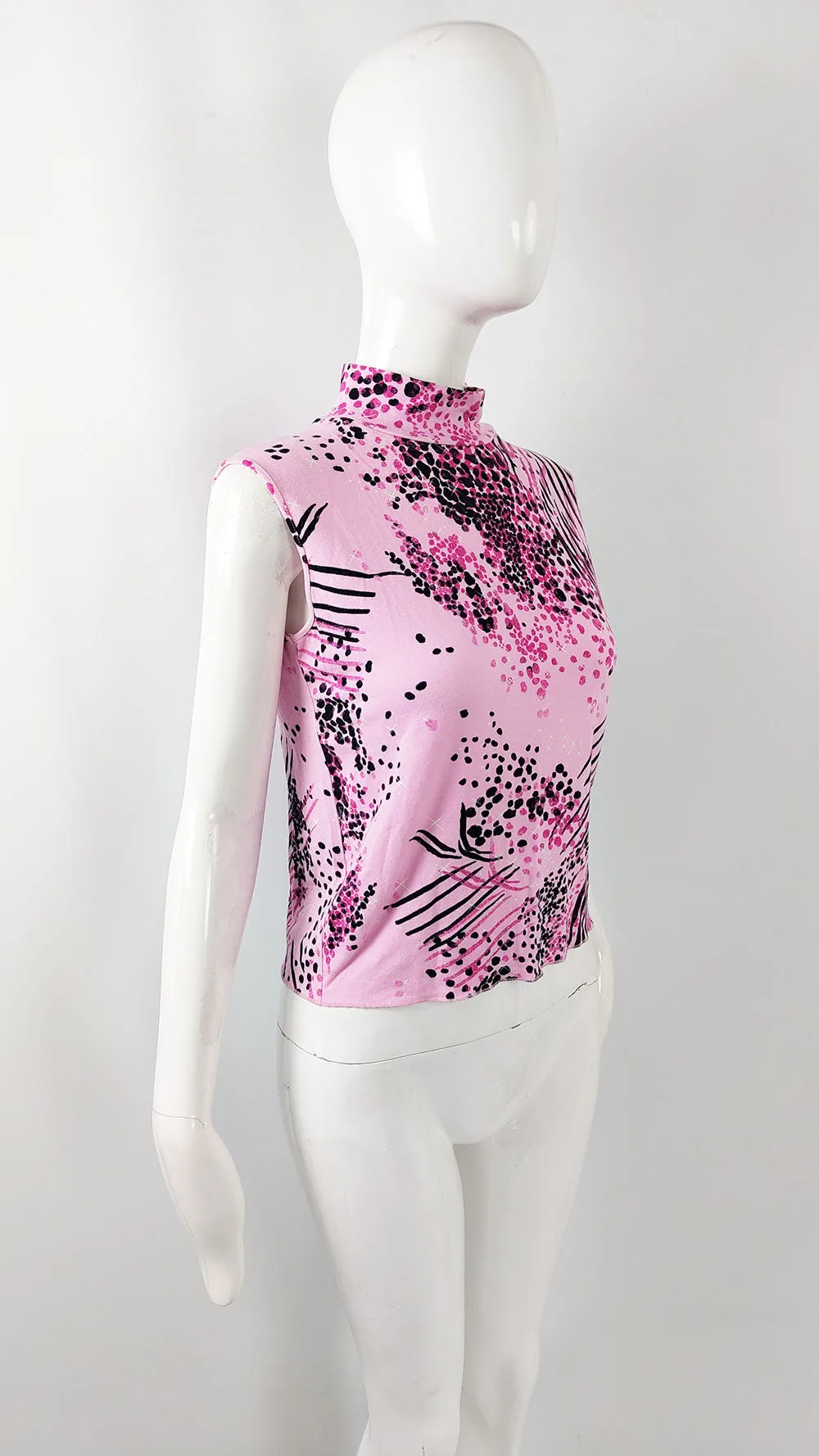 Emanuel Ungaro Vintage Womens Pink Animal Print Sleeveless Top