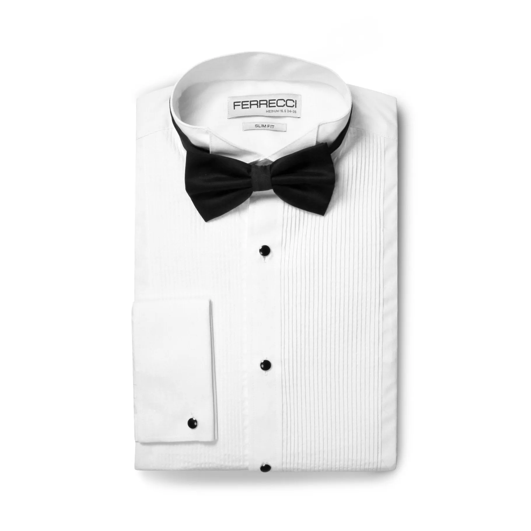 Ferrecci Men's Max White Slim Fit Wing Tip Collar Pleated Tuxedo Shirt