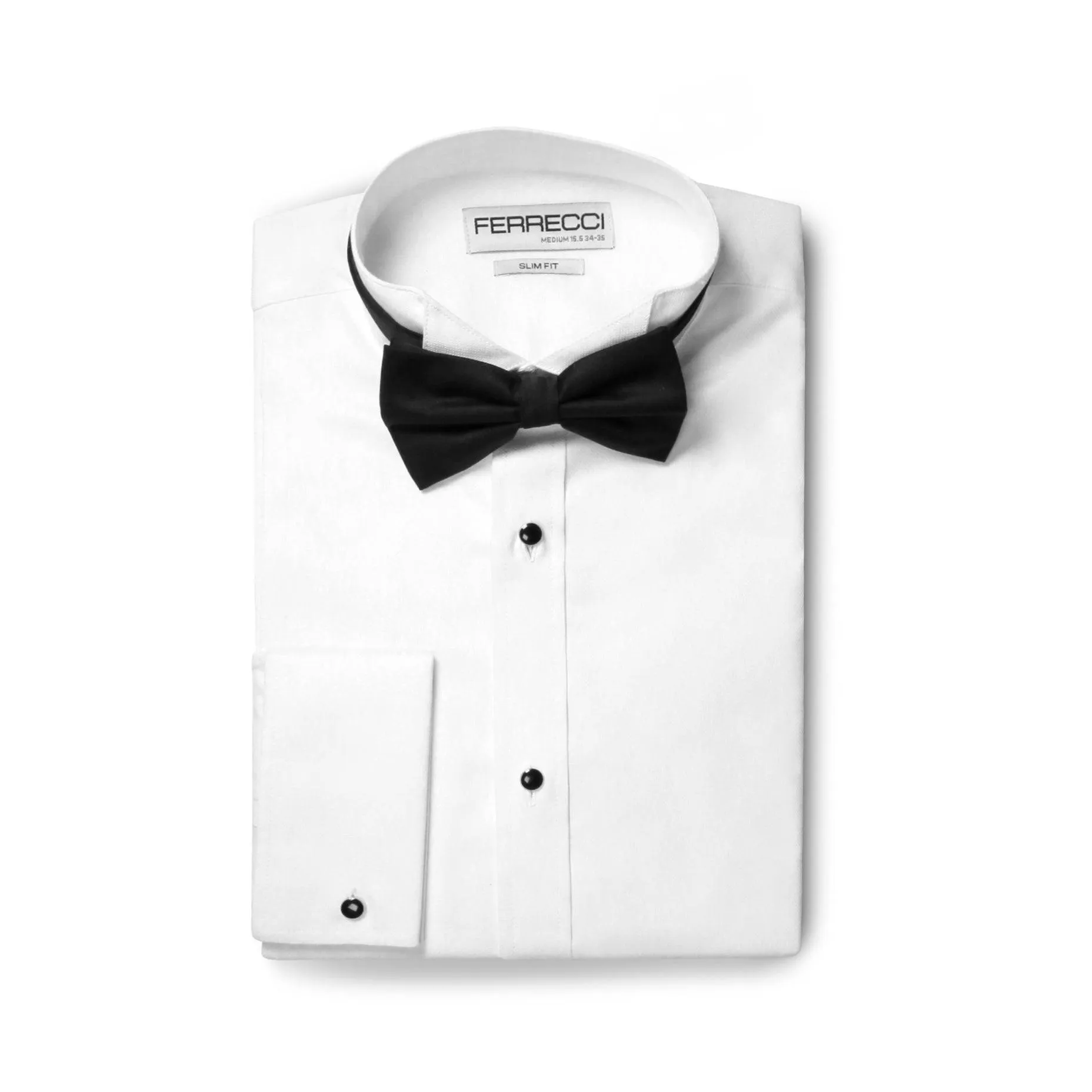 Ferrecci Men's Rome White Slim Fit Pique Wing Tip Collar Tuxedo Shirt with Bib