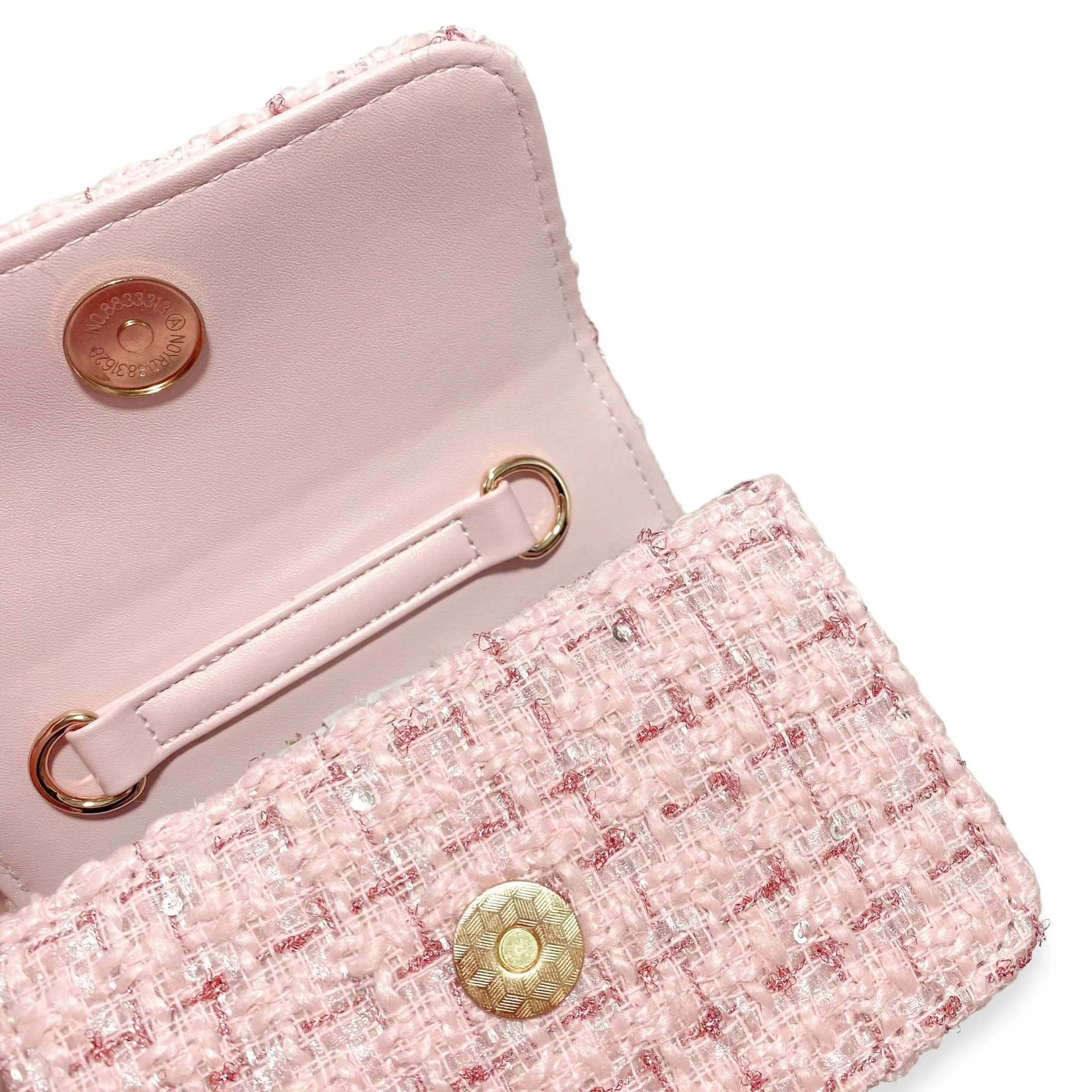 Floral Appliques Tweed Purse - Pink