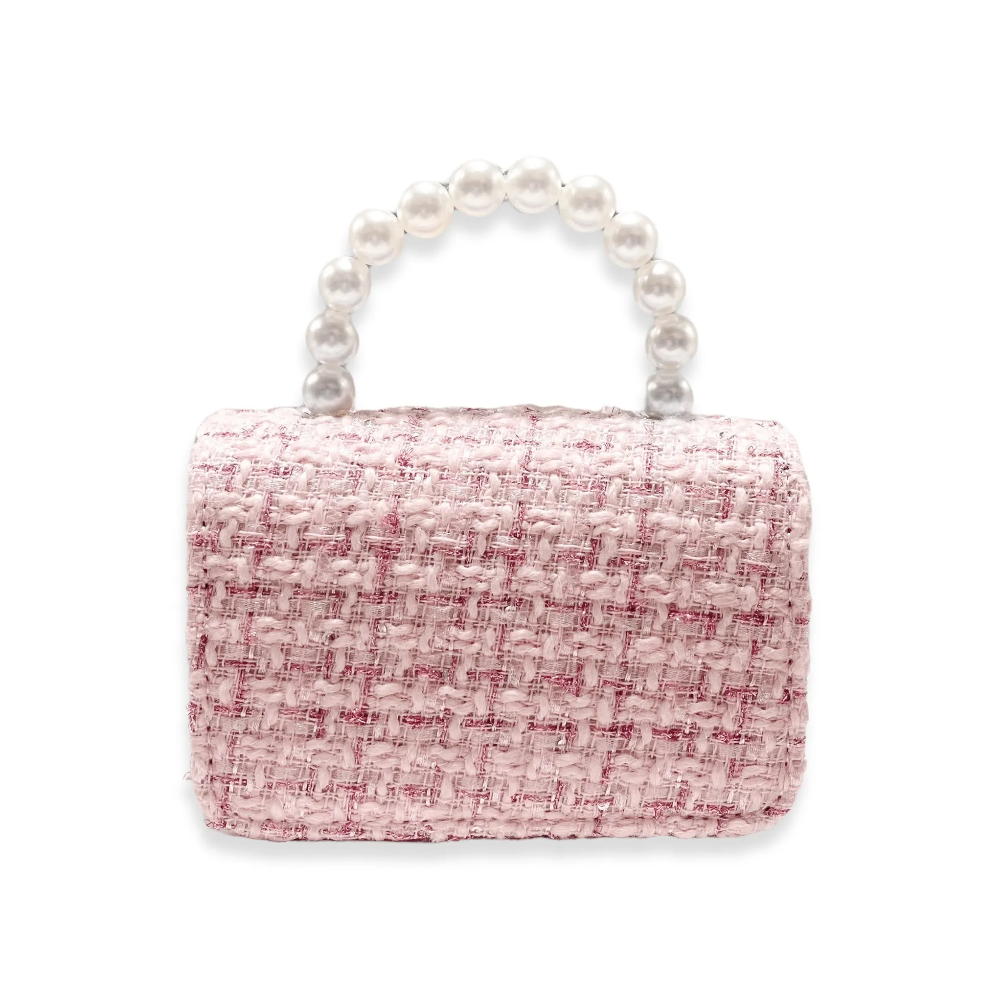 Floral Appliques Tweed Purse - Pink