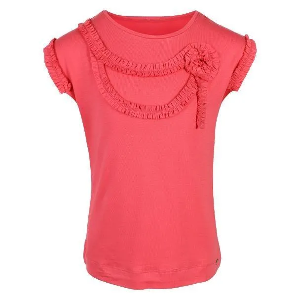 GIRLS PINK T-SHIRT WITH SLEEVELESS FLOUNCE