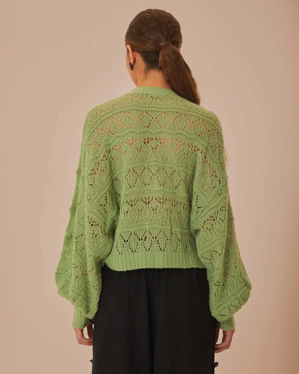 Green Textured Knit Cardigan