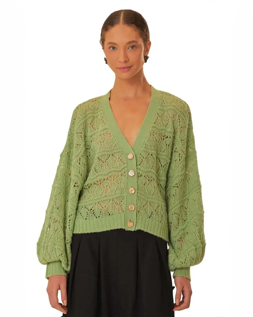 Green Textured Knit Cardigan