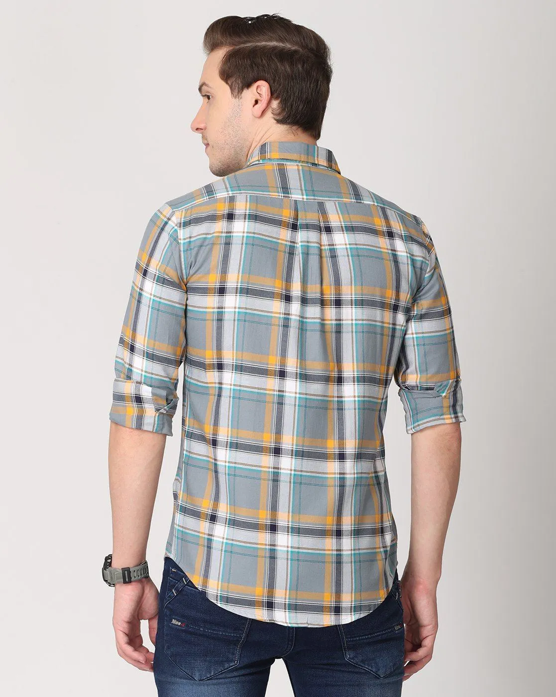 Grey, Yellow and Light Blue Double Pocket Shirt