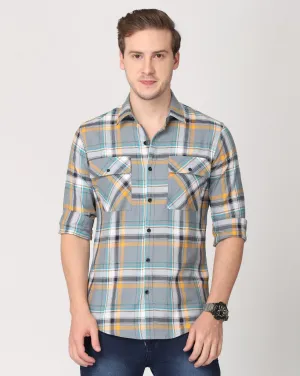 Grey, Yellow and Light Blue Double Pocket Shirt