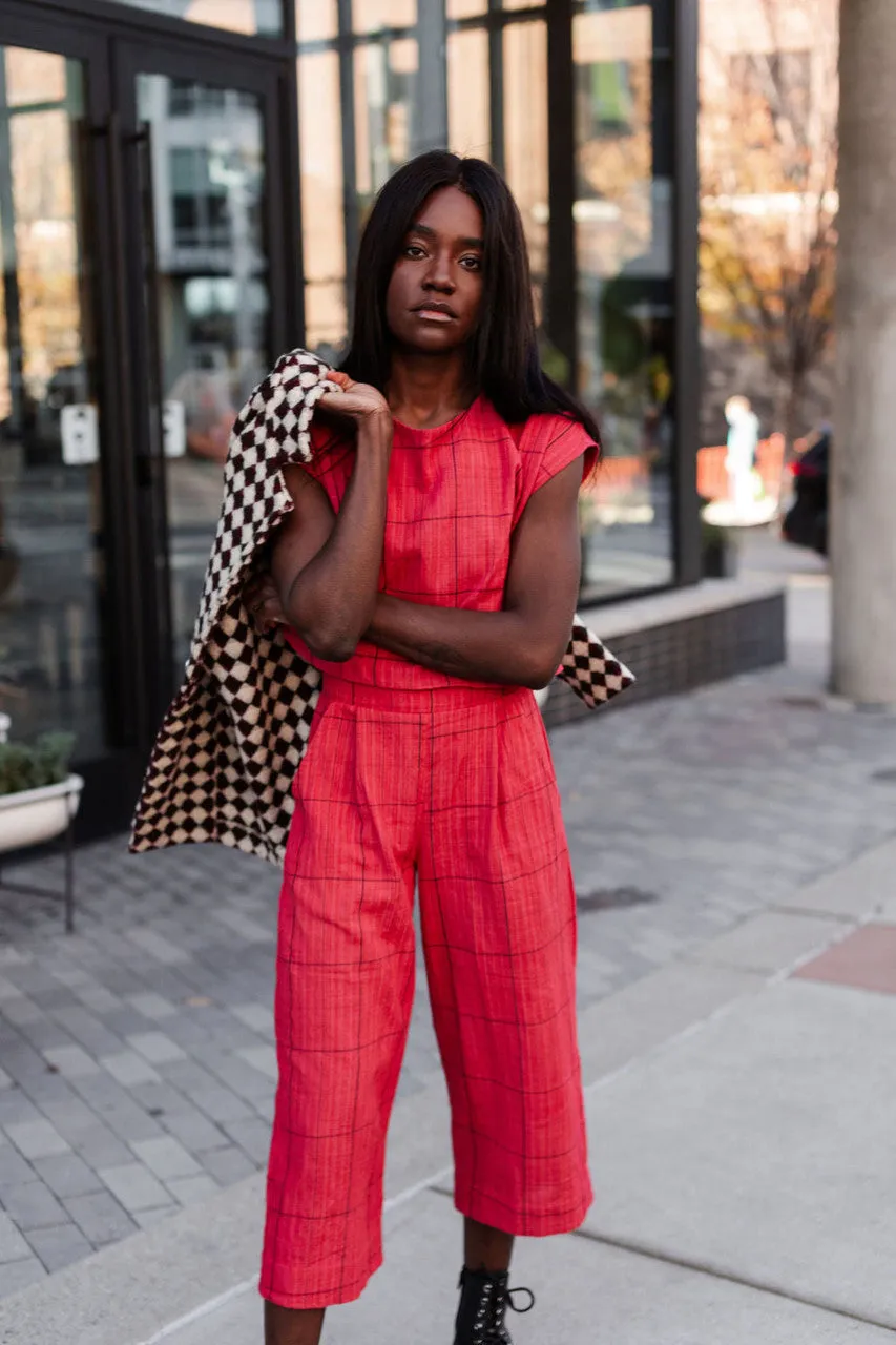 Handwoven Cotton Katie Crop Set in Red Plaid - XS Set and Shirt, M and L Shirt