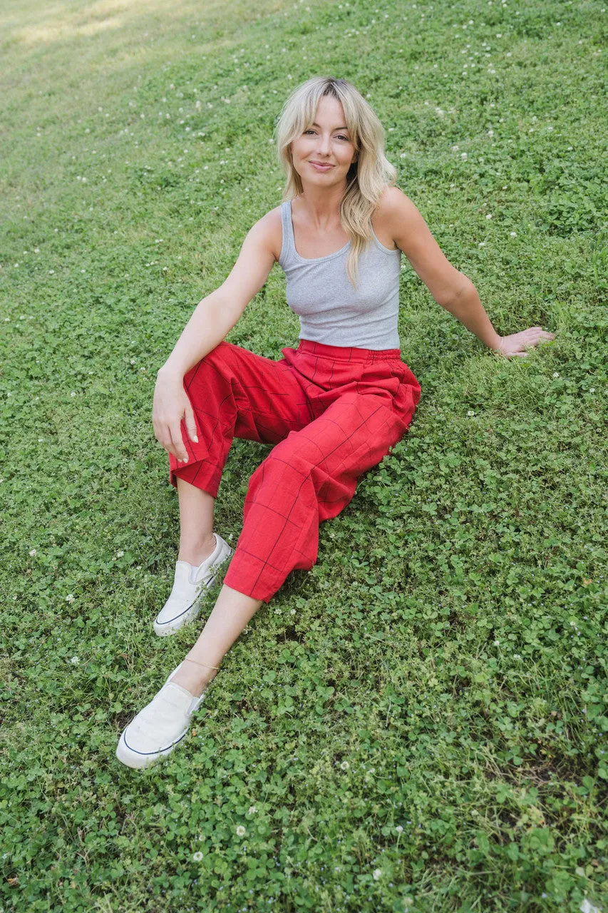 Handwoven Cotton Katie Crop Set in Red Plaid - XS Set and Shirt, M and L Shirt