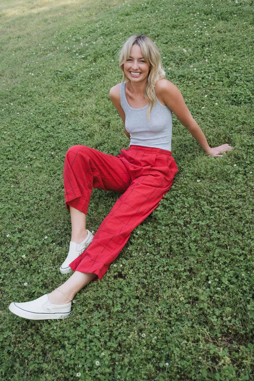 Handwoven Cotton Katie Crop Set in Red Plaid - XS Set and Shirt, M and L Shirt