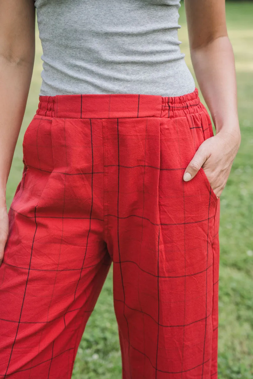 Handwoven Cotton Katie Crop Set in Red Plaid - XS Set and Shirt, M and L Shirt