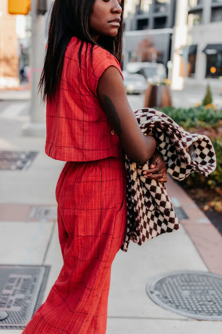 Handwoven Cotton Katie Crop Set in Red Plaid - XS Set and Shirt, M and L Shirt