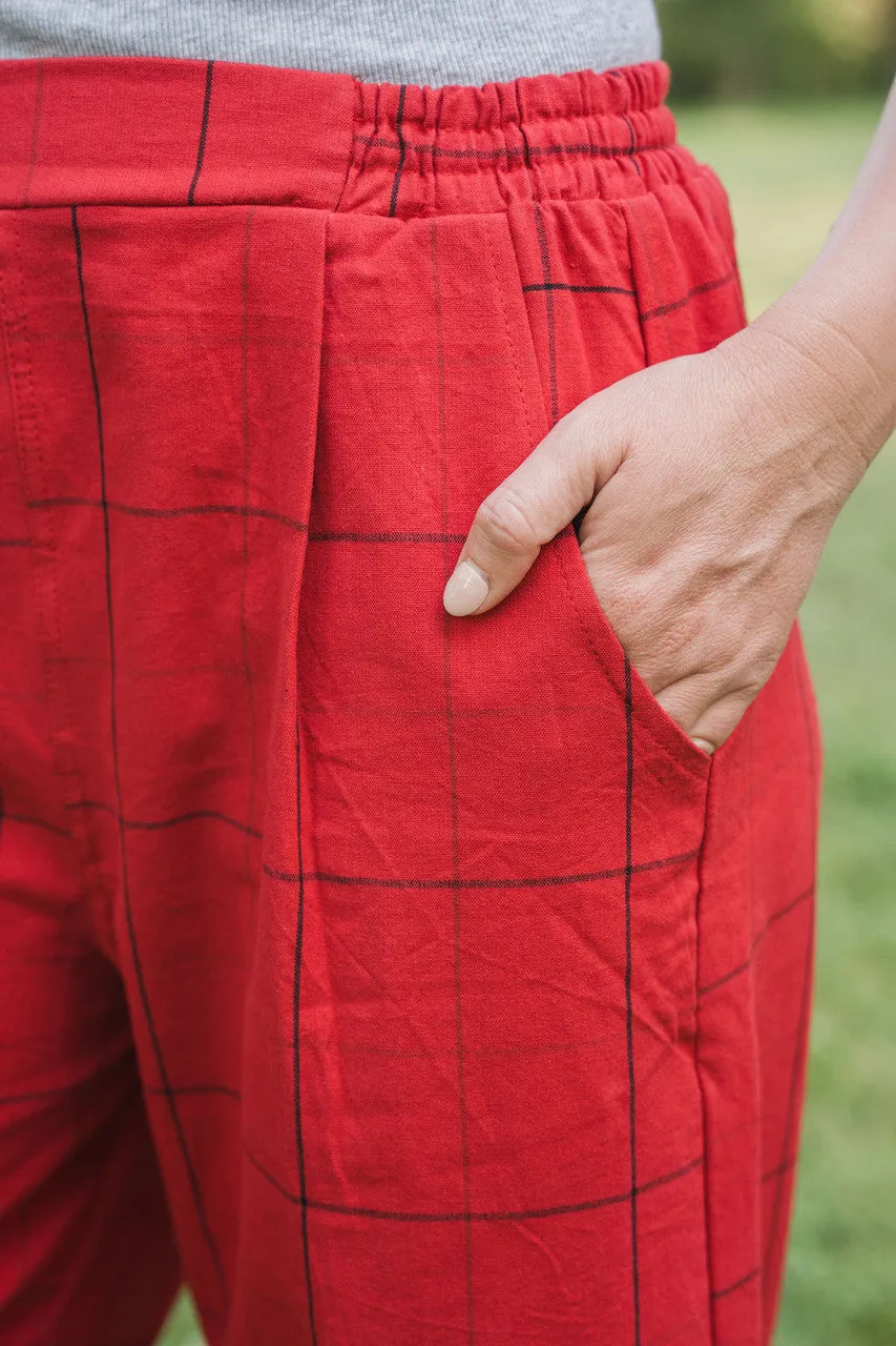 Handwoven Cotton Katie Crop Set in Red Plaid - XS Set and Shirt, M and L Shirt