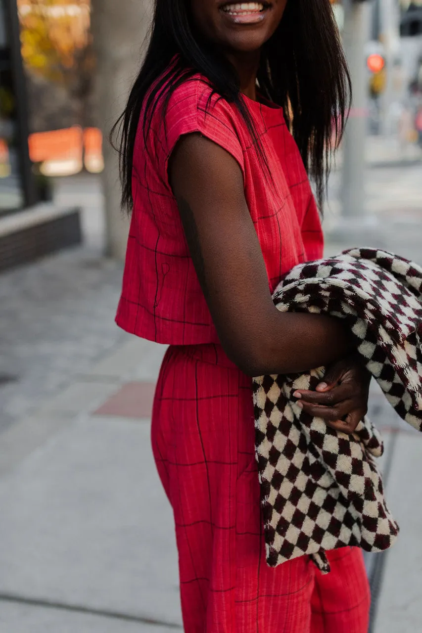 Handwoven Cotton Katie Crop Set in Red Plaid - XS Set and Shirt, M and L Shirt