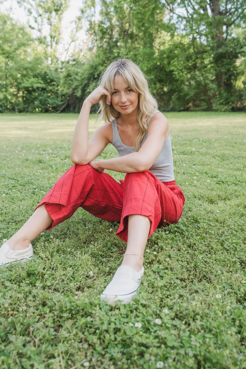 Handwoven Cotton Katie Crop Set in Red Plaid - XS Set and Shirt, M and L Shirt