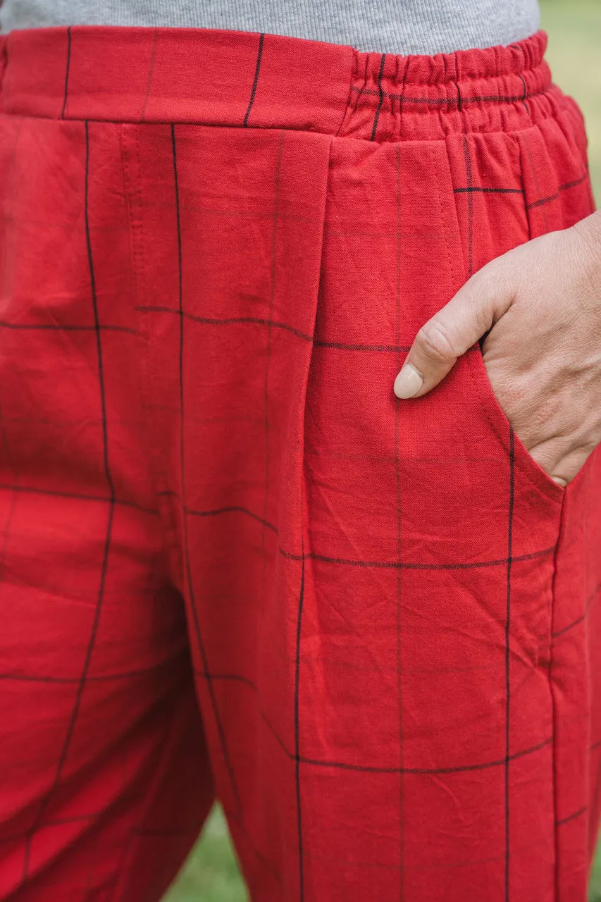 Handwoven Cotton Katie Crop Set in Red Plaid - XS Set and Shirt, M and L Shirt