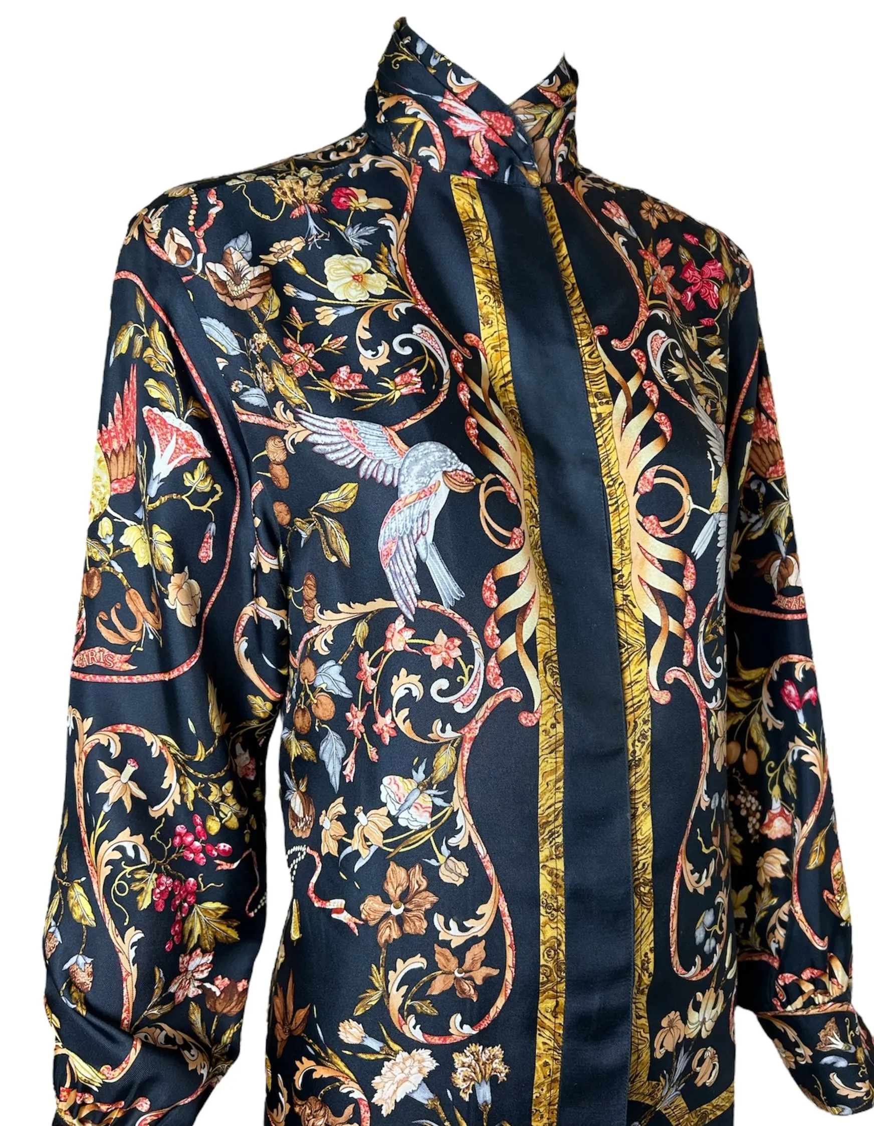 Hermes 1980s Pierres d'Orient et d'Occident Silk Button-Up Blouse