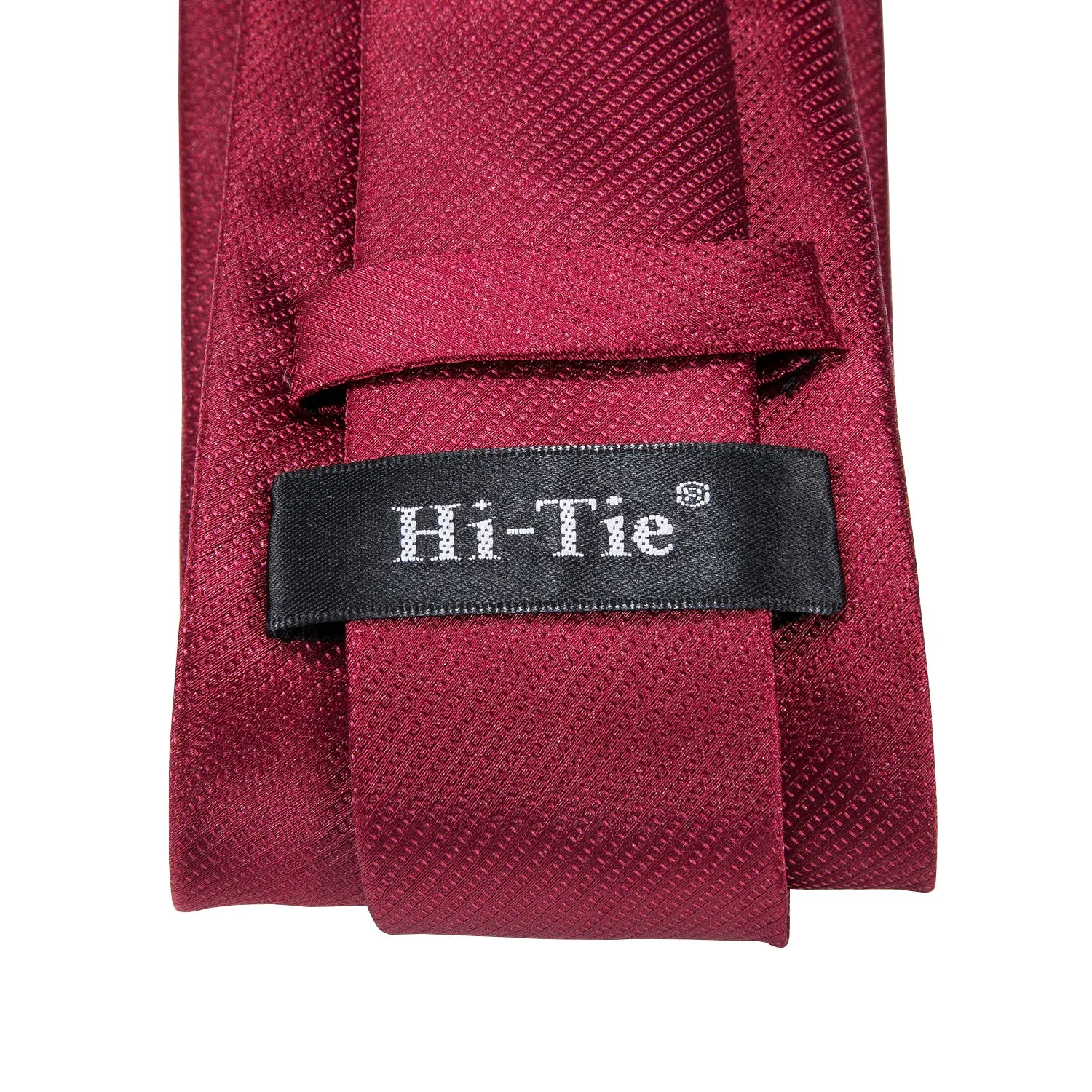 Hi-Tie Burgundy Red Striped Men's Neck Tie Pocket Square Cufflinks Set