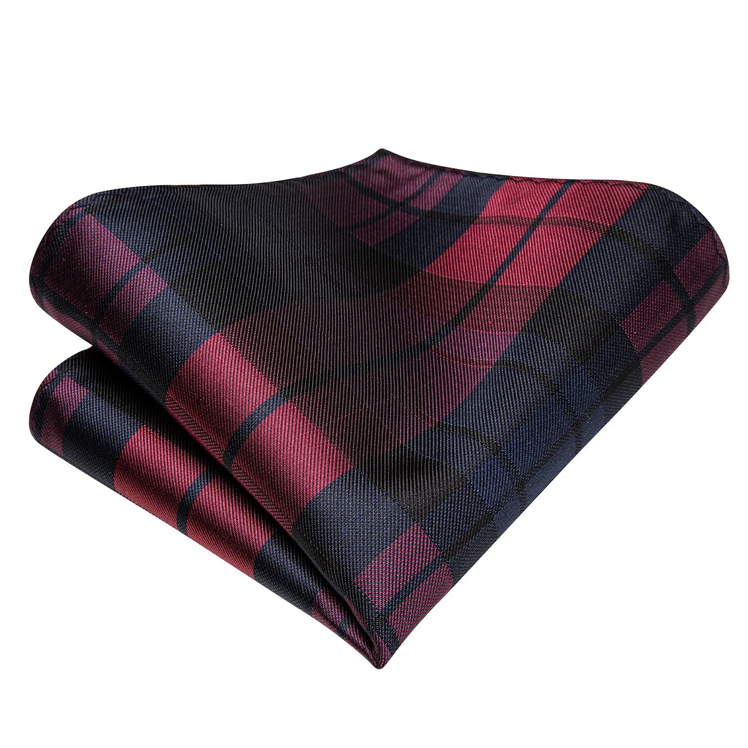 Hi-Tie Checkered Necktie Red Blue Plaid Tie Handkerchief Cufflinks Set