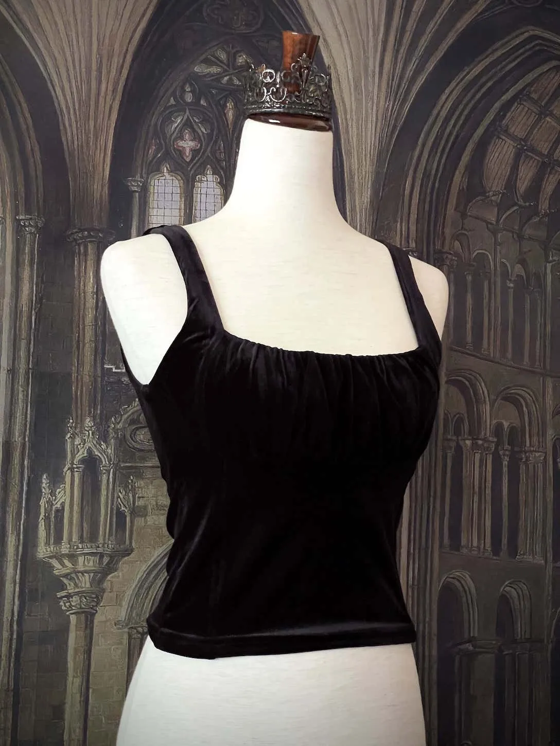 Historically Inspired Velvet Milkmaid Bustier Top in Black