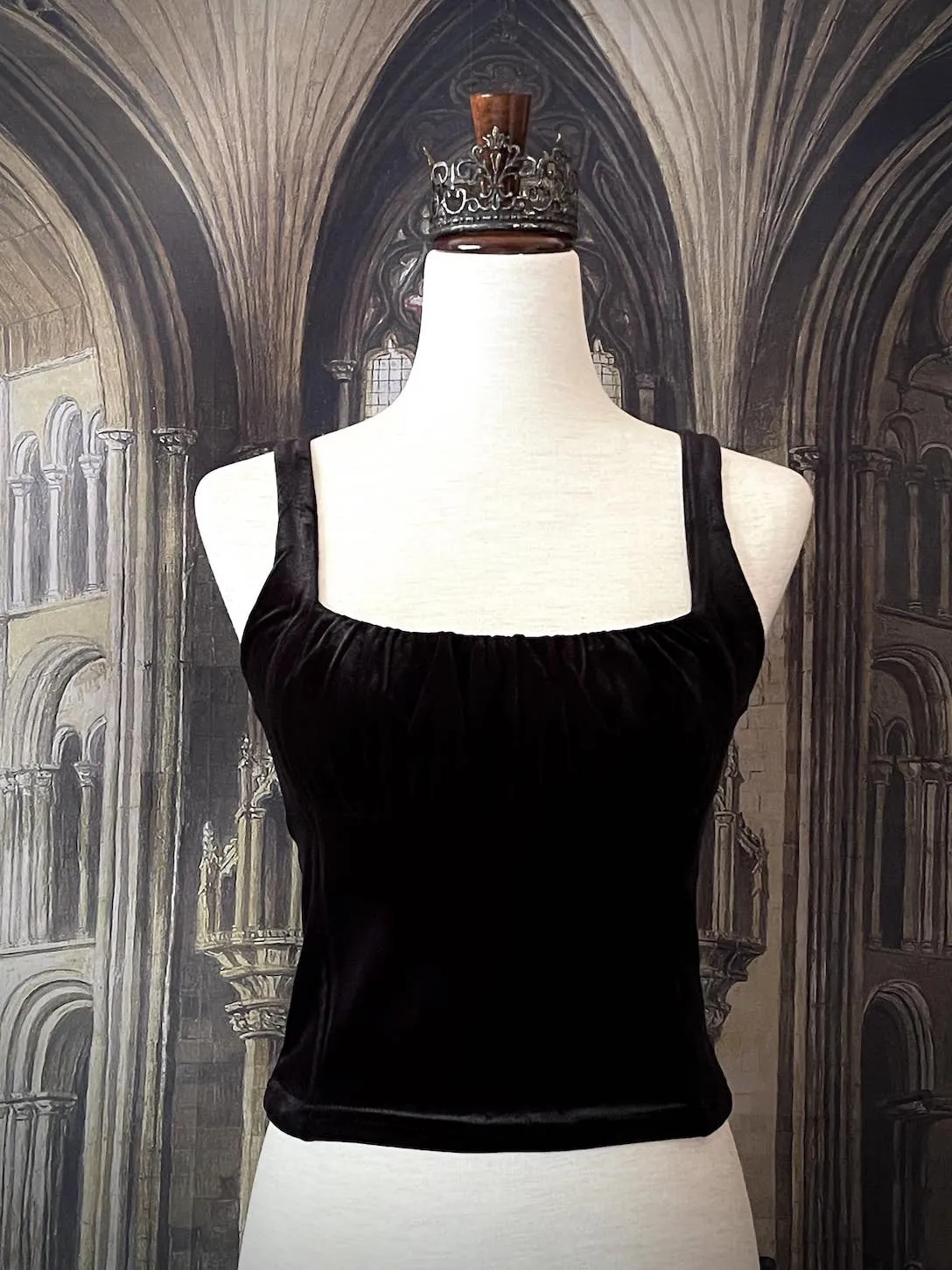 Historically Inspired Velvet Milkmaid Bustier Top in Black