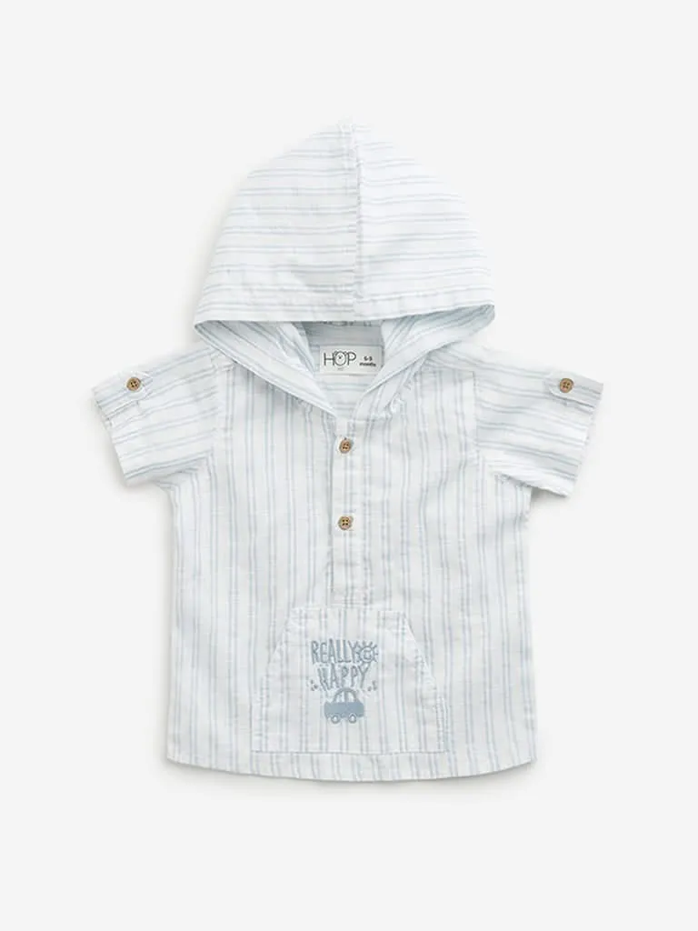 HOP Baby White Stripe Printed Hooded Shirt