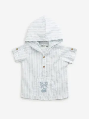 HOP Baby White Stripe Printed Hooded Shirt