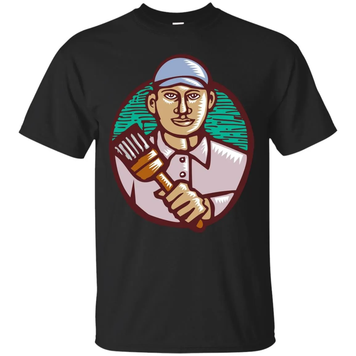 House Painter Paintbrush Woodcut Linocut T-Shirt