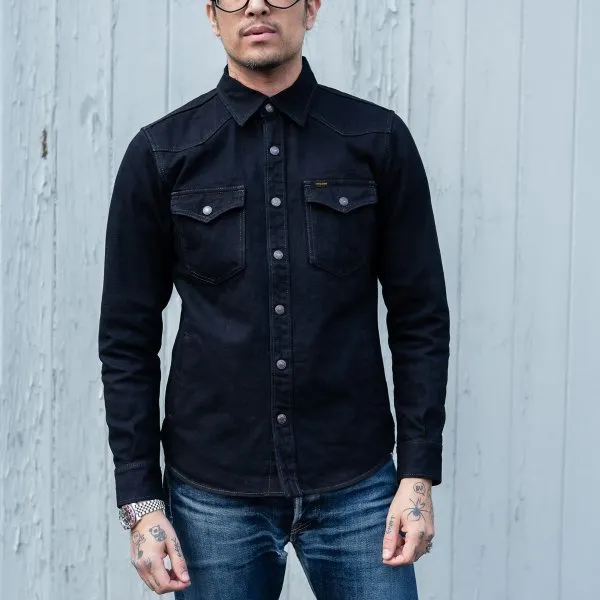 Iron Heart IHSH-293-OD 18oz Vintage Selvedge Denim CPO Shirt - Indigo Overdyed Black