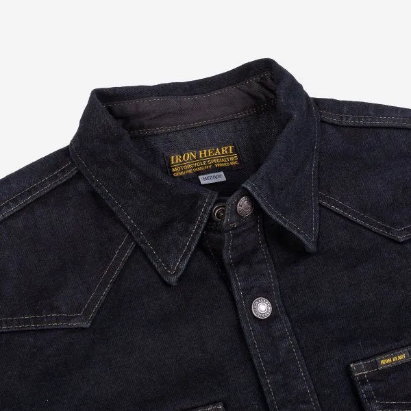 Iron Heart IHSH-293-OD 18oz Vintage Selvedge Denim CPO Shirt - Indigo Overdyed Black