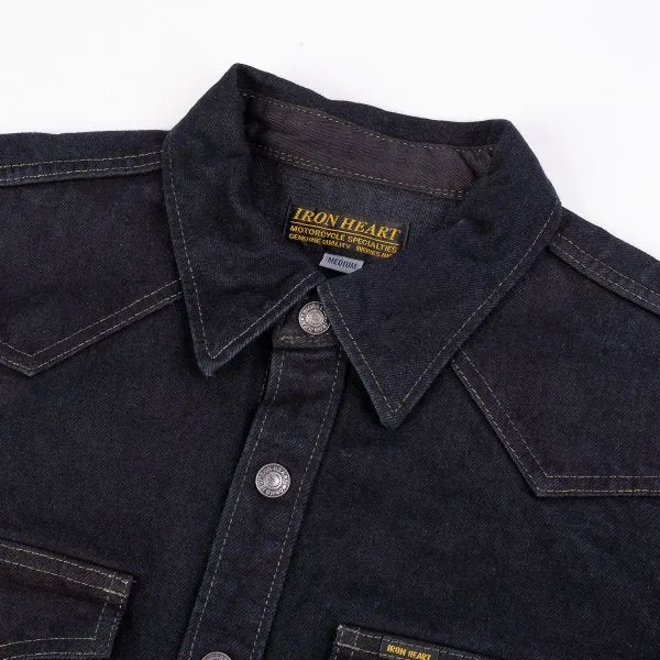 Iron Heart IHSH-293-OD 18oz Vintage Selvedge Denim CPO Shirt - Indigo Overdyed Black