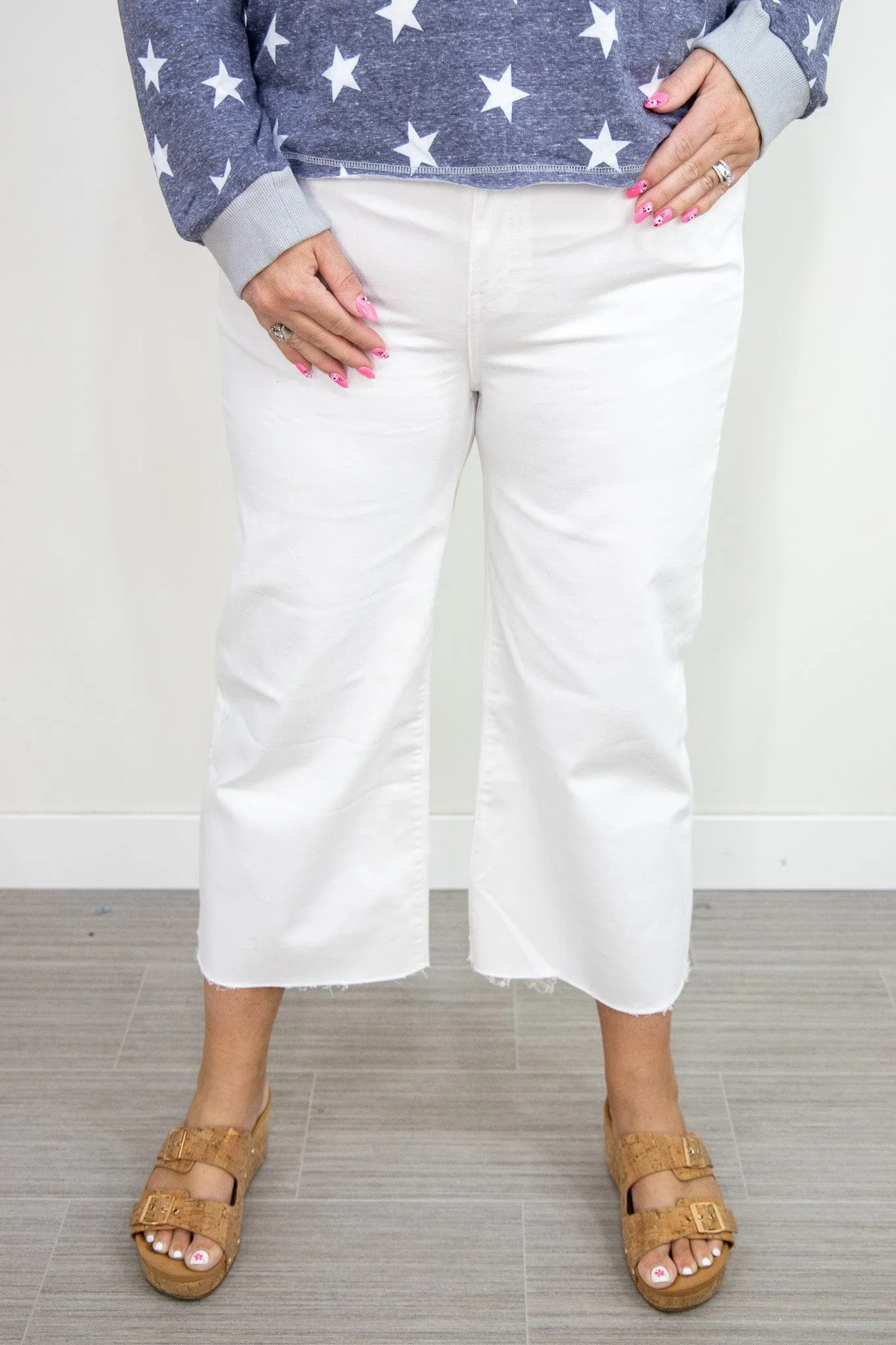 Ivory High Rise Cropped Flare Denim