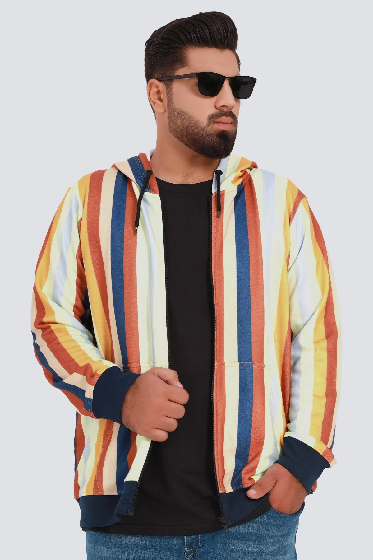 Jazzy Striped Printed Hoodie (Plus Size) - W22 - MH0055P