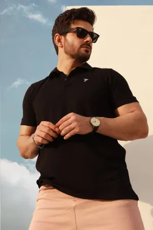 Jet Black Embroidered Polo Shirt - A23 - MP0199R