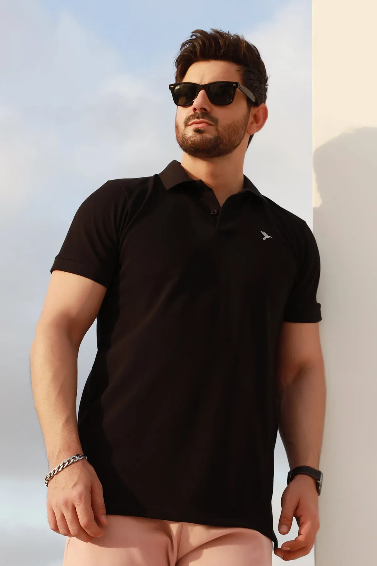 Jet Black Embroidered Polo Shirt - A23 - MP0199R