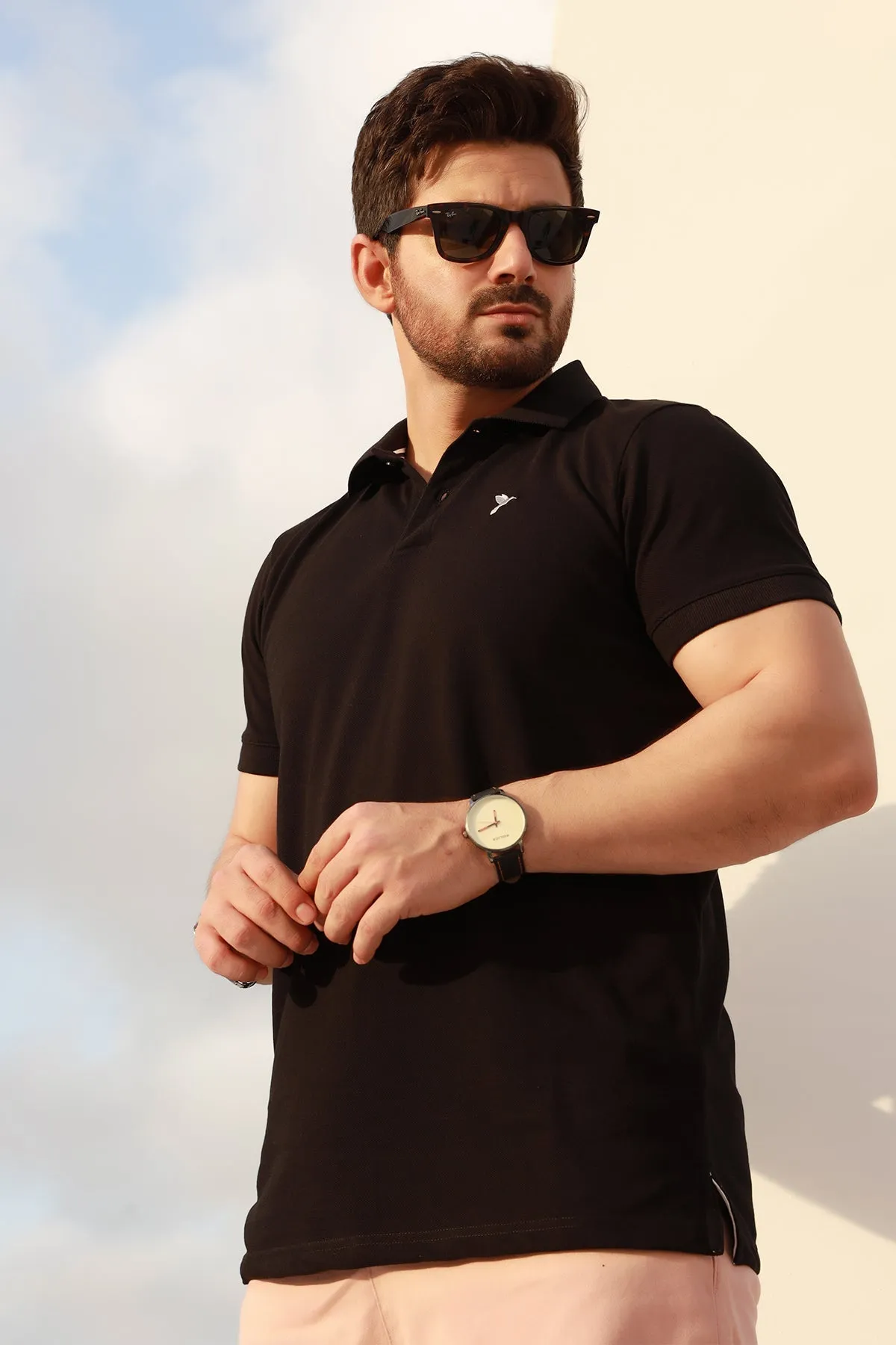 Jet Black Embroidered Polo Shirt - A23 - MP0199R