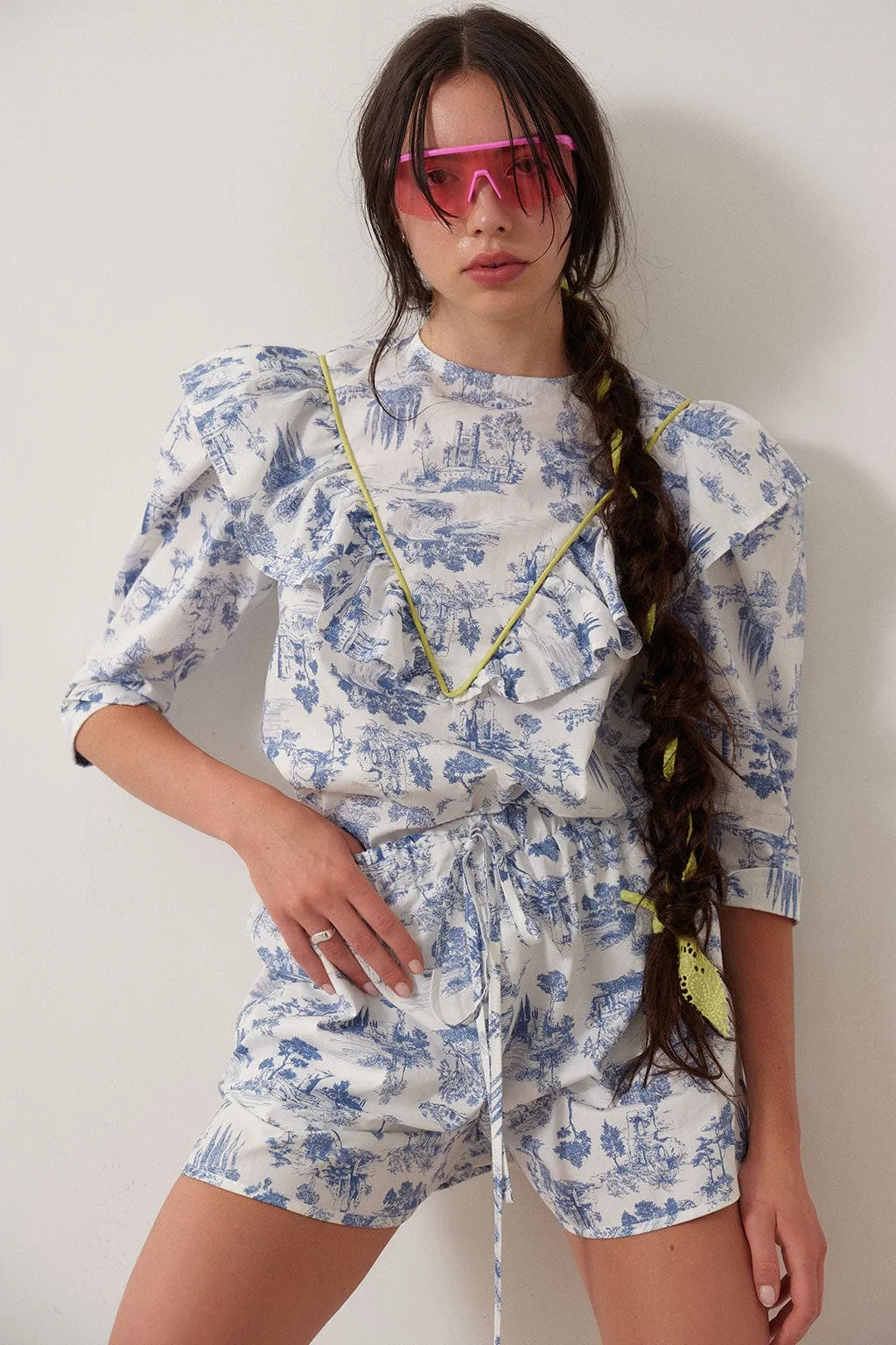 Joni Top Blue Toile De Jouy