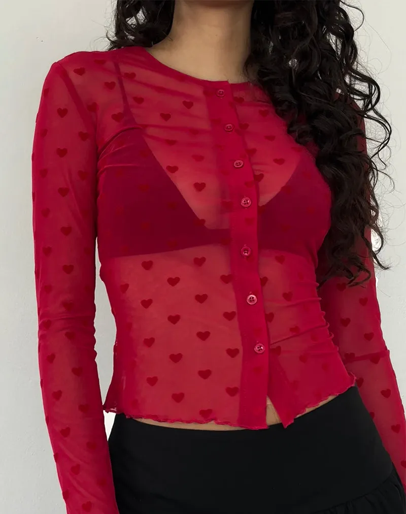 Kahula Shirt in Red Heart Flocked Mesh