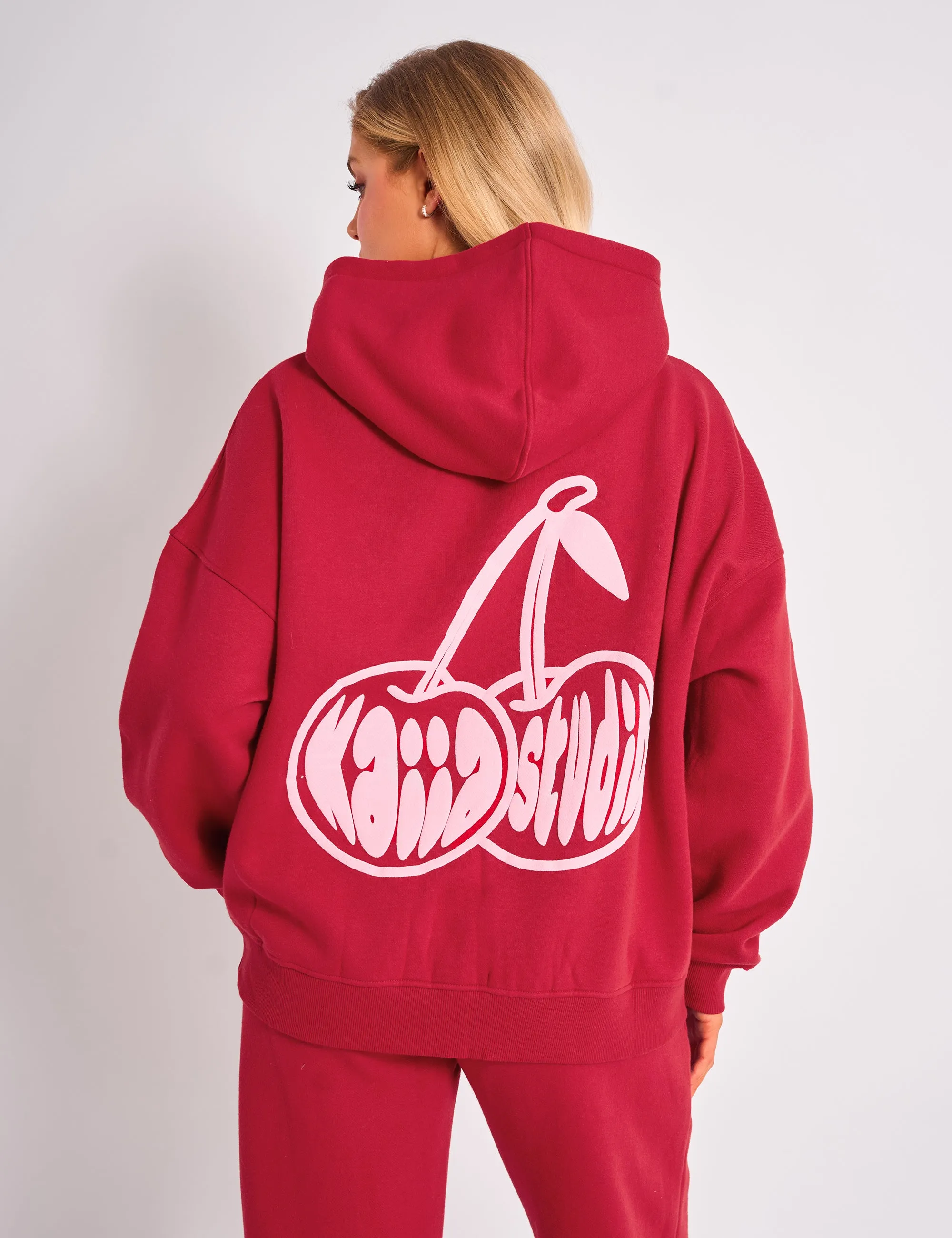 Kaiia Studio Cherry Graphic Oversized Hoodie Red & Pink